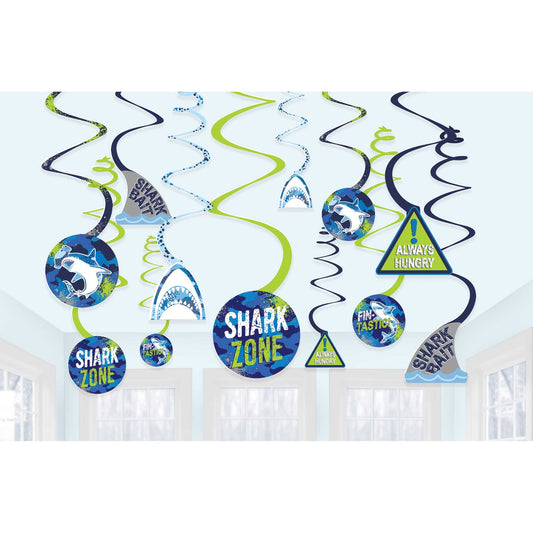 Shark Birthday Spiral Swirls Hanging Decorations