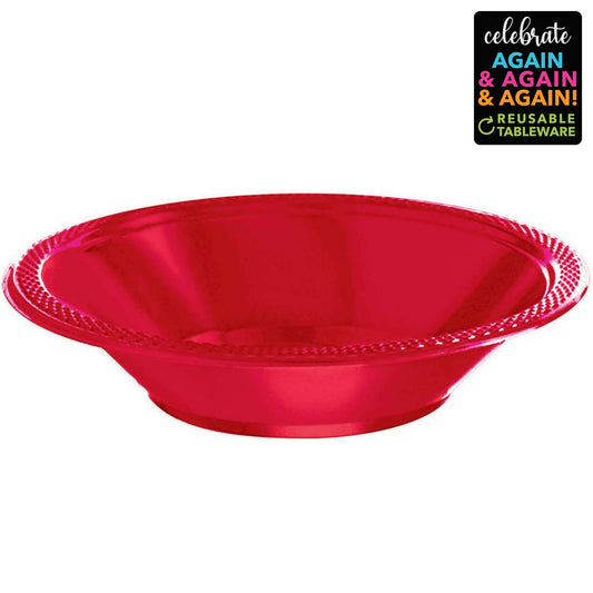 Premium Plastic Bowls 355ml 20 Pack - Apple Red
