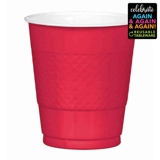 Premium Plastic Cups 355ml 20 Pack - Apple Red