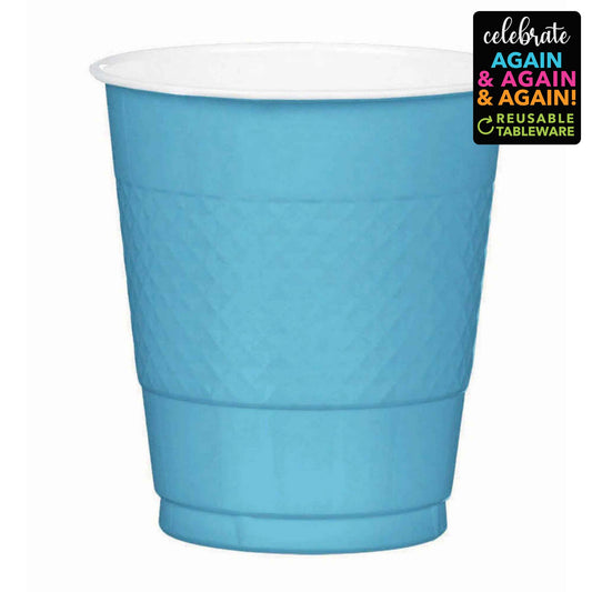 Premium Plastic Cups 355ml 20 Pack - Caribbean Blue