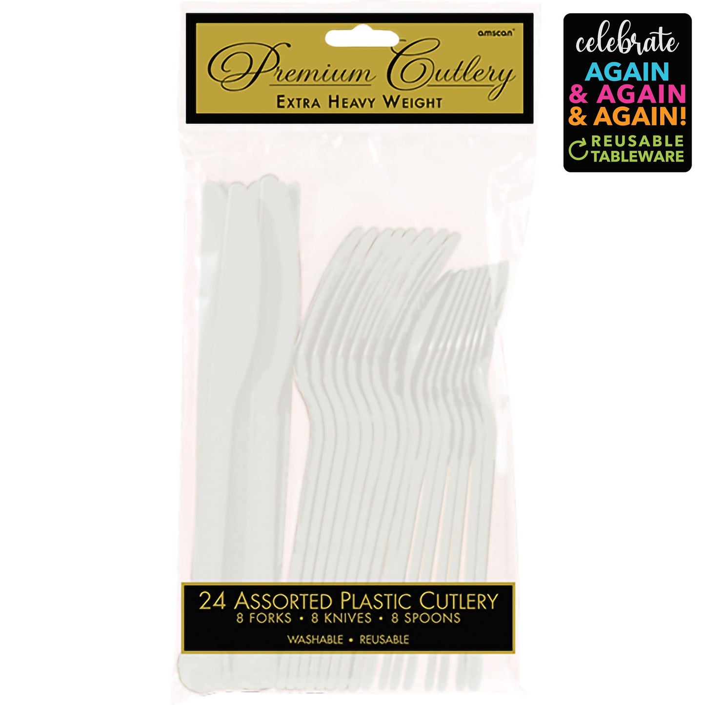 Premium Cutlery Set 24 Pack Clear - Extra Heavy Weight