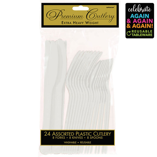 Premium Cutlery Set 24 Pack Clear - Extra Heavy Weight