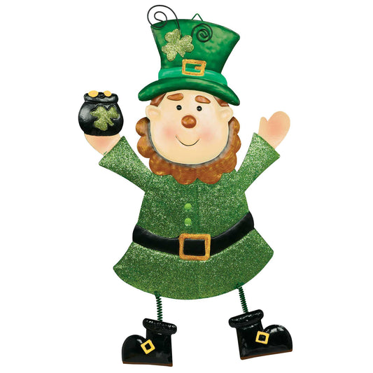 Leprechaun Hanging Metal Sign Glittered