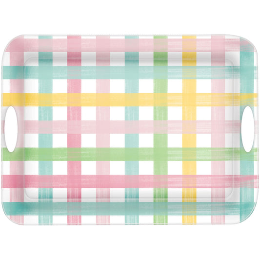 Spring Gingham Melamine Tray with Handles