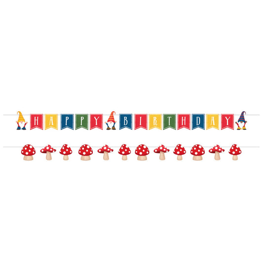 Party Gnomes Shaped String Banner Happy Birthday 12cm x 2.4m