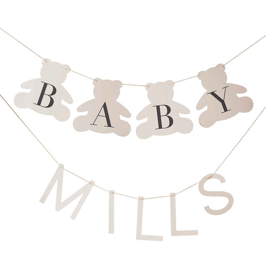 Baby Bear Bunting Customisable Baby Name Taupe