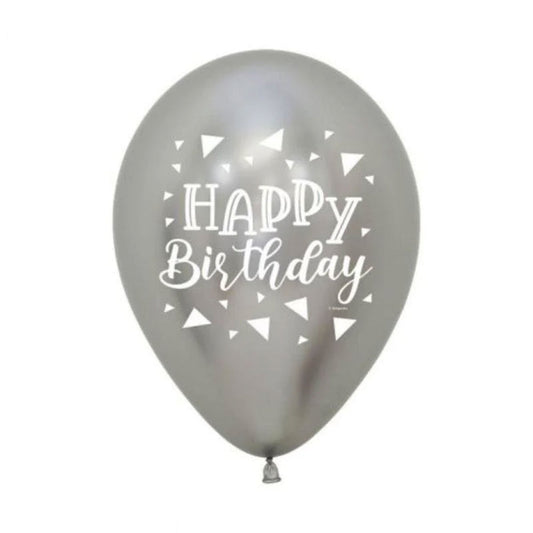 Sempertex 30cm Happy Birthday Triangles Metallic Reflex Silver Latex Balloons, 12PK