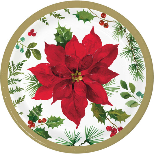 Posh Poinsettia Lunch Plates Paper 18cm